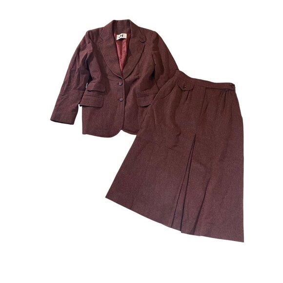 Vintage JH Union Tag Wool Blend Midi Skirt Suit Two Piece Set - Small - Picture 1 of 16